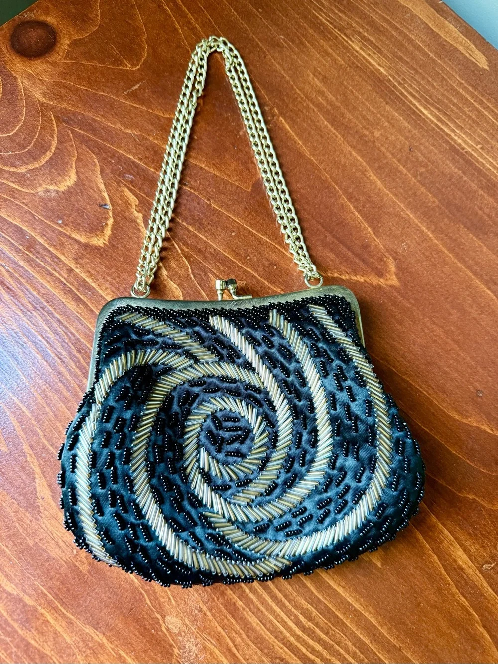 Vintage La Regale Beaded Bag - Black & Gold Handmade in Hong Kong